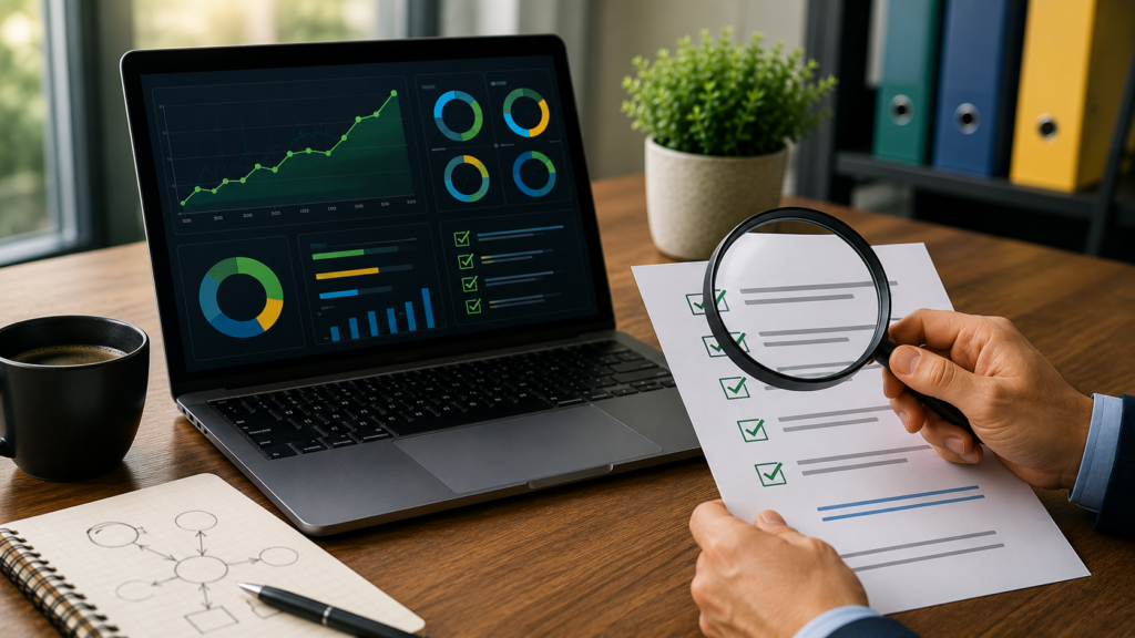 Análisis de datos en oficina moderna