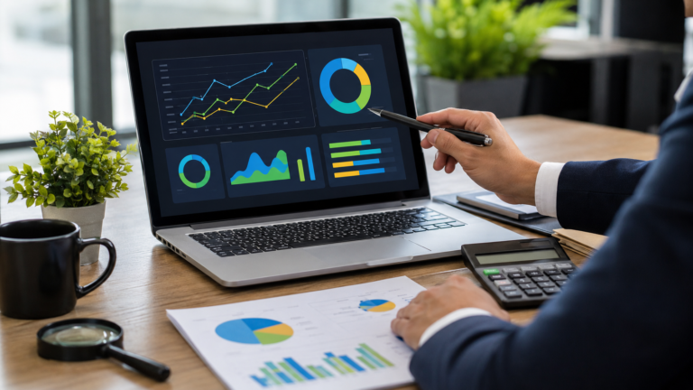 Oficina moderna con análisis de datos